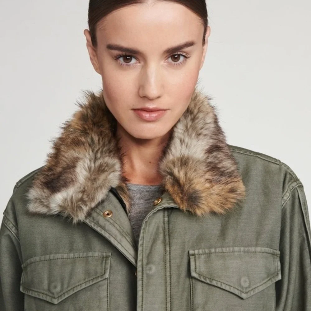 Frame Camo Green Jacket with Faux Fur - Size XS - Like New - Picture 4 of 6